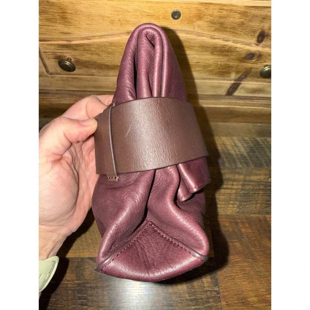AllSaints Zoku Leather Clutch Bag Oxblood Burgundy Buckle Hand Strap WB066L